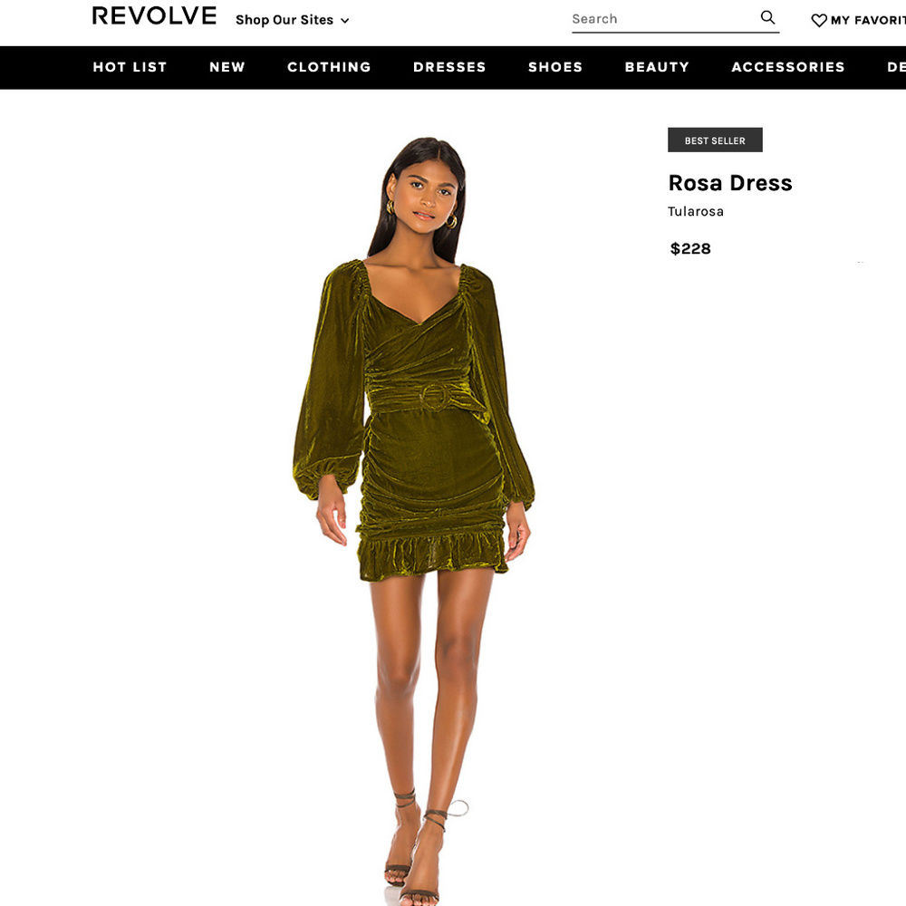 NEW Tularosa Rosa Dress Velvet Green Mini Small